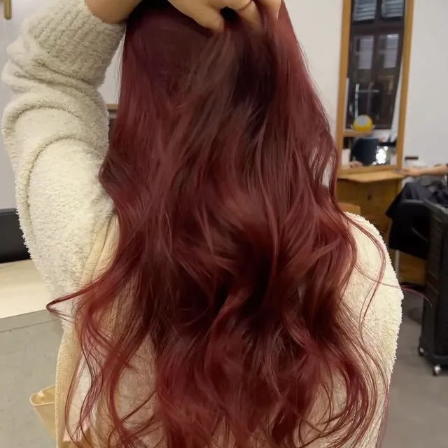 Vivid red ombre on long hair